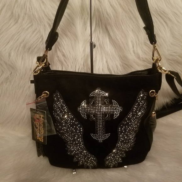 RHINESTONE CROSS WINGED HOBO - Picture 2 of 8